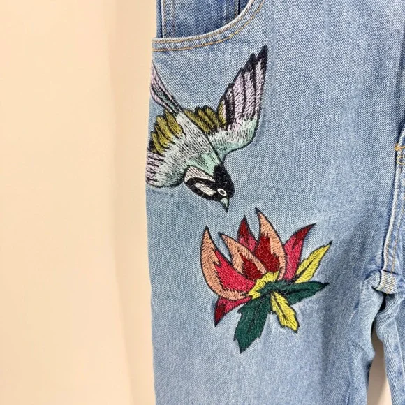 Honey Punch Embroidered Floral Bird Jeans Size M Boho Indie Whimsical Festival - Picture 5 of 11